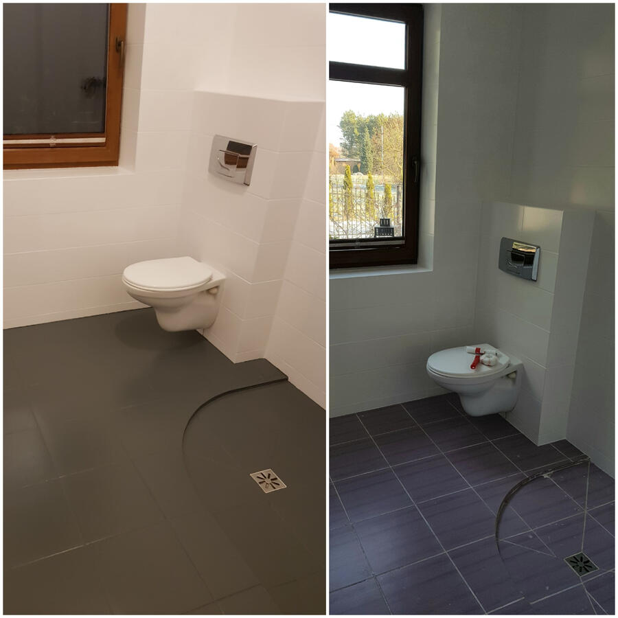 Zdjęci po i przed, malowanie płytek ściennych i podłogowych.